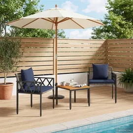 vidaXL Gartenmöbel-Set 3 Stk. Grau und Marineblau Poly-Rattan