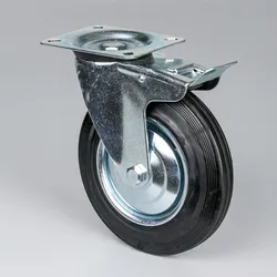 Transportschwenkrad mit Bremse, 200 mm, schwarzer Gummi
