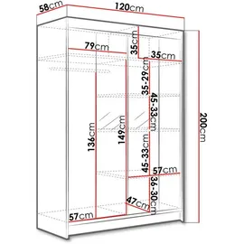 Mirjan24 Schiebetürenschrank Lino II 2-türig 120 x 200 x 60 cm Beige/Weiß