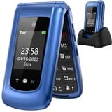 uleway Seniorenhandy Klapphandy ohne Vertrag,GSM Großtasten Mobiltelefon SOS Notruffunktion,Taschenlampe,FM Radio,2.4 Zoll Dual Display Handy für Senioren (Blau)(mit Ladestation), o2