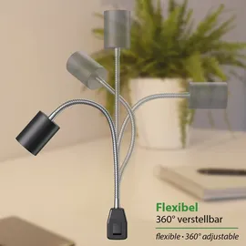 ledscom.de GU10 Steckdosenlampe WAIKA Schwanenhals, Schalter, schwarz inkl. GU10 LED 3-Stufen dimmbar weiß