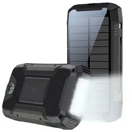 POWERNEED S20000Q Mobilgeräte-Ladegerät, universell einsetzbar mit Lightning-Anschluss, Solarfunktion, USB-Kabellosladefunktion, Schnellladefunkt... - Schwarz