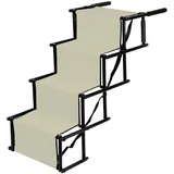 Haloyo - 4 Stufen Auto Hundetreppe Für Kleine Hunde ®,hunderampe Auto Klappbar,stabil Und Rutschfest Hundeautorampe,beige