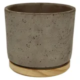 Söndgen Keramik Soendgen Keramik Übertopf rund Paros Deluxe (Außenmaß (Ø x H): 14 x 13 cm, Sandgrau, Holz)
