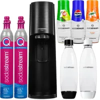 Wassersprudler SodaStream Terra Black + 2 Flaschen, Schwarz/Weiß, 1L + Pepsi-Sirupe, Mirinda, 7UP + SodaStream QuickConnect CO2-Kartusche - Schwarz