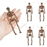 MinoCino Halloween Dekoration Skelett Mini 15 cm, 4 Stück Deko Skelett Gruselige Hängedeko Figuren, Horror Aufhänger für Innen und Außen, Partydeko zu Halloween Hängedeko