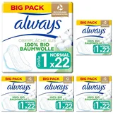 Always Ultra Binden Damen Gr. 1, Normal (22 Damenbinden mit Flügeln) Big Pack, Organic Cotton Protection, sicherer Schutz und Oberfläche 100% Bio-Baumwolle (Packung mit 5)