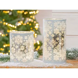Windlicht Schneeflocke LED Glas 18cm