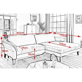 KAWOLA Ecksofa Cara Cord Recamiere rechts hellgrau