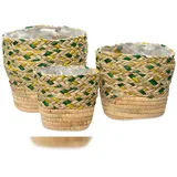 KSD 3 Blumentöpfe Seegras geflochten 13-19cm - Übertopf Korb Blumen Pflanzen Flechtkorb Aufbewahrung Blumenkorb Pflanzenkorb Indoor Deko Natur Grün Gelb