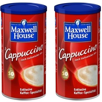 Maxwell House Instant Cappuccino, 500g lösliches Kaffee Pulver, für 50 Tassen cremig leckeren Cappuccino (Packung mit 2)