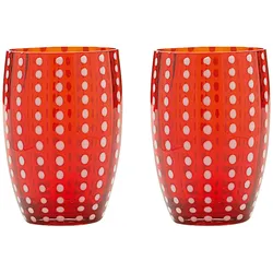 Zafferano Perle Rotes Glas – mundgeblasenes farbiges Glas, 32 cl, handgefertigt – Set mit 2 handgefertigten Bechern für Wasser oder Cocktails