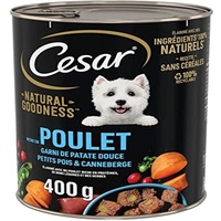 CESAR Natural Goodness – 6 Dosen à 400 g – Terrine für ausgewachsene Hunde, reich an Huhn, gefüllt mit Süßkartoffel, Erbsen & Preiselbeeren, feuchtes Hundefutter ohne Getreide