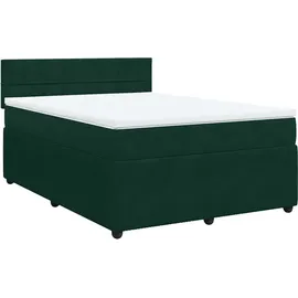 vidaXL Boxspringbett mit Matratze Dunkelgrün 140x200 cm Samt