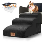 Thihome Hundetreppe 3 Stufen, rutschfeste Haustiertreppe für Kleine Hunde, Waschbarer Hundetreppe 40cm Hoch, Tragbar Hunderampe Katzentreppe mit Waschbar Bezug für Sofa Bett