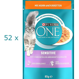 (EUR 11,98/kg) Purina ONE Sensitive mit Huhn und Karotten in Sauce: 52 x 85 g