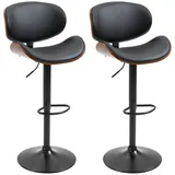 Homcom 2er-Set Barhocker Höhenverstellbar mit Fußstützen Schwarz 53 x 52 x 92-112cm