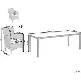 Beliani Gartenmöbel Set Braun 8-Sitzer 220 x 90 cm aus Polyrattan mit Auflagen Klassisches Design - Braun/Weiß