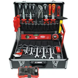 FAMEX 449-93 Profi Werkzeugkoffer bestückt mit Werkzeug Set - Werkzeugkasten bestückt mit Schraubendreher, Zangen uvm.