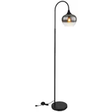 GLOBO LED Stehleuchte Rauchglas Wohnzimmerleuchte stehend Rauch Bogenleuchte Rauch schwarz, Metall, E27 Filament LED Warmweiß, LxBxH 39x25x150 cm
