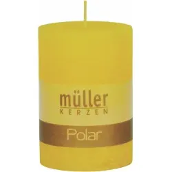 Müller Kerzen Polar Stumpenkerzen 100/68 mm, Raureif-Effekt 5461007226 , 1 Packung = 4 Stück, gelb