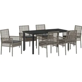vidaXL Garten Essset mit Kissen Grau Poly-Rattan