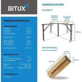 BITUXX Bierzeltgarnitur Festzeltgarnitur Biertisch Stehtisch Quattro klappbar Kreuzform 241cm - Bituxx