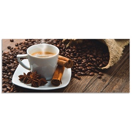 Artland Küchenrückwand »Kaffeetasse Leinensack mit Kaffeebohnen«, (1 tlg.), Alu Spritzschutz mit Klebeband, einfache Montage, braun
