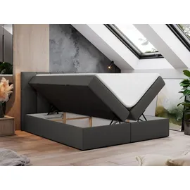 MKS Meble Boxspringbett 200x200 mit Bettkasten, Bett mit Multipocket - Matratze H3 Topper, Polsterbett 200x200 mit Bettkasten Kopfteil, Boxspringbett mit Mat... - Dunkelgrau