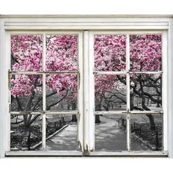 Wandsticker QUEENCE "Park", rosa, T:0,1cm, Wandtattoos, Wandsticker, Wandbild, selbstklebend, 3D, Fenster