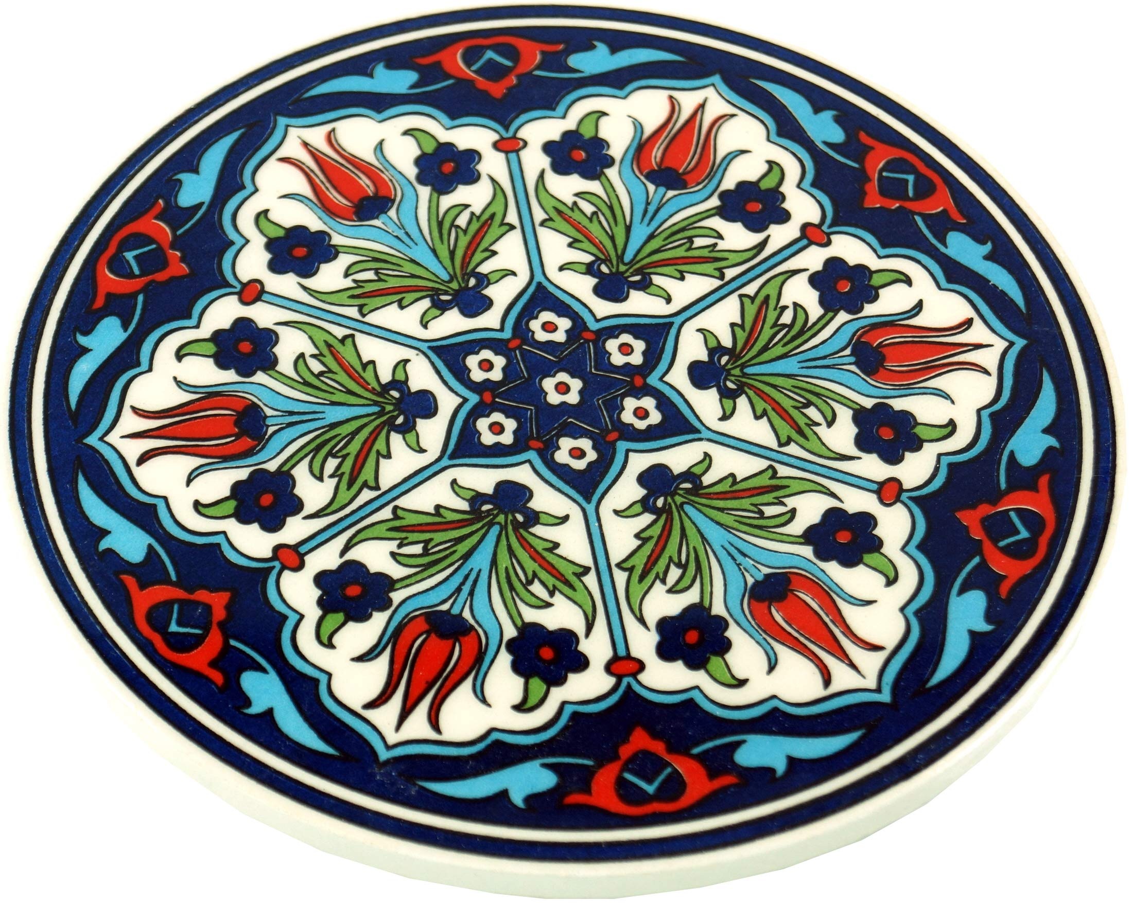 GURU SHOP Orientalischer Keramikuntersetzer, Runder Untersetzer mit Mandala Motiv - Muster 5, Blau, 1x16x16 cm, Untersetzer, Tabletts