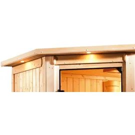Karibu Sauna Gobin mit Fronteinstieg 68 mm -Ohne Ofen-Inkl. Dachkranz-Klarglas Ganzglastür