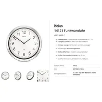 MEBUS Wanduhr 45,0 cm 14121 silber