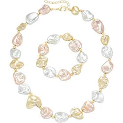 Ketten und Armband Set FIRETTI "Multipack Schmuck Geschenk Perlenarmband Perlenkette barock Kügelchen", bunt (gelbgoldfarben, weiß, apricot, gelb), Schmuck-Sets, Damen, Messing, Elasthan, Polyester, Perlen