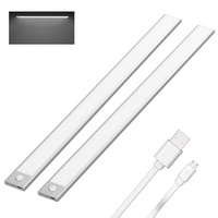 Klighten 2 Stück Schrankleuchten mit Bewegungsmelder, 60cm LED Nachtlicht mit 113 LED, USB Wiederaufladbar Batterie Küchenleuchte Schranklicht Unterbauleuchte, Auto/ON/OFF, Kaltes Weiß, Silber