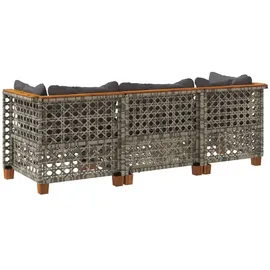 vidaXL Gartensofa mit Kissen 3-Sitzer Grau Poly Rattan