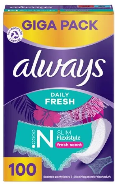 Multipack 5x Always Daily Fresh Slim Flexistyle Slipeinlagen 100 Stück, Mit Frischeduft, Ultra-dün 5x100 St