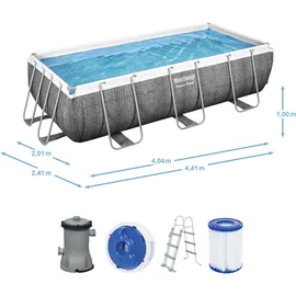 BESTWAY Power Steel Frame Pool Set 404 x 201 x 100 cm inkl. Filterpumpe grau Rattanoptik