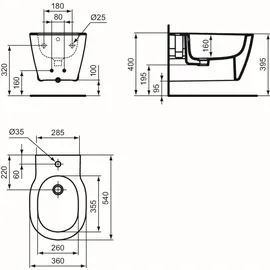 Ideal Standard Connect Wandbidet E290701 unsichtbare Befestigung, 1 Hahnloch, weiß