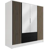 altdecor Kleiderschrank Nelia 200 x 200 x 51 cm Weiß/Schwarz/Artisan