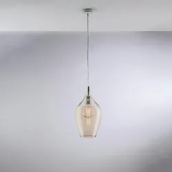 Ares - Eisenaufhängung mit bernsteinfarbenem Pyrexglas 1 Licht 142 - Ø20 - BL273-S1-AM