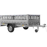 Leichter Anhänger auf Blattfedern 264x150 UNITRAILER GARDEN 265/R KIPP mit Gitterwänden, H-0 Rahmen und grauer Plane