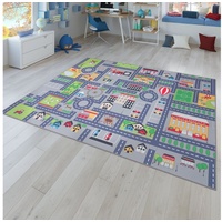 Kinderteppich Spielteppich Kinderzimmer Teppich Kinderteppich Auto Straßen, TT Home, rund, Höhe: 4 mm grau rund - Ø 200 cm x 4 mm