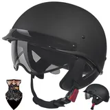 HALYING Retro Halbschalenhelm Mofa Helm ECE 22.06-zertifizierter - ABS Motorradhelm mit atmungsaktivem Innenfutter, Schnellverschluss UV-Schutz für Chopper/Scooter Erwachsene