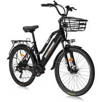 Hyuhome E Bike Damen 26 Zoll,Electric City Bike Erwachsene,Elektrofahrräder mit Shimano 7-Gang-Schaltung,Elektrofahrrad mit 36V 10Ah Akku für Pendeln und Reisen (Schwarz)