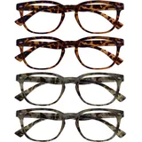OPULIZE ORA Lesebrille für Damen Herren, Designer Stil, Leser mit Federscharnier, Rechteckiger Rahmen, 4er-Pack Braun & Grau Schildpatt +1,00