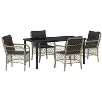 VidaXL 5-teiliges Garten-Ess-Set mit Kissen Hellgrau Poly-Rattan