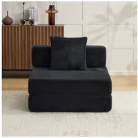 Vankel Loungebett Sofas Wohnzimmer, Sessel mit Schlaffunktion aus Cord faltbar, 1-Sitzer Schlafsessel, platzsparend, bequem und ohne Montage schwarz
