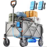 Litheli Elektrokarre Bollerwagen,Bollerwagen Faltbar, mit 20cm Geländereifen, 200L Fassungsvermögen, 60kg Traglast, 2 Bremsen, geeignet für Camping, Garten, Strand, Einkauf Grau (New Batterien)