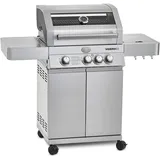 RÖSLE Gasgrill BBQ-Station VIDERO G3 Edelstahl, Grill mit 3 Haupt- und 1 Seitenbrenner, Deckel mit Glaseinsatz & Thermometer, beleuchtete Drehknöpfe, Edelstahl 18/0